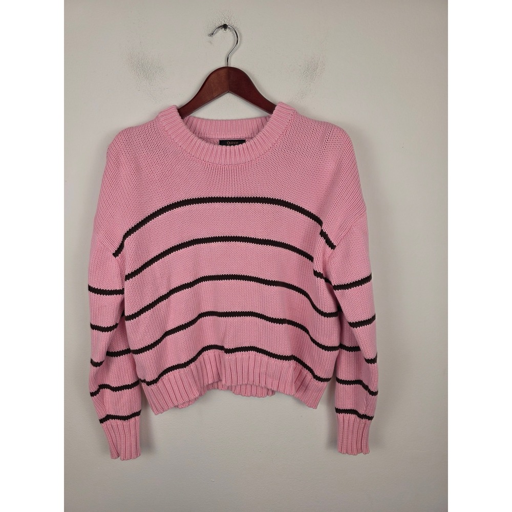 Quince Organic Cotton Striped Crew Sweater Pink Brown Mariner LB140285 S